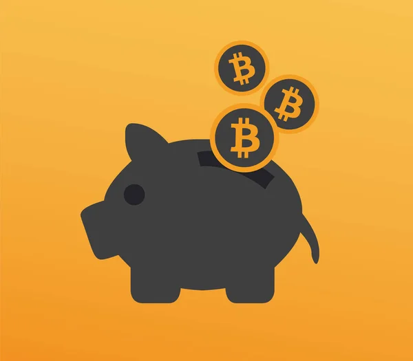 Bitcoin Spaarvarken Bank Symbool Oranje Achtergrond Vector — Stockvector