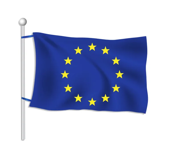 Europese Unie Vlag Golven Een Vlaggenmast Witte Achtergrond Vector — Stockvector