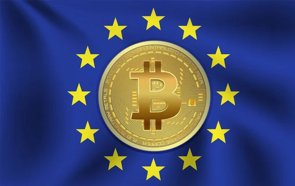 Drapeau Union Européenne Avec Vecteur Bitcoin — Image vectorielle