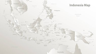 Endonezya haritası, isimleri ve başkenti olan bölgeler, kart kağıdı 3D doğal vektör