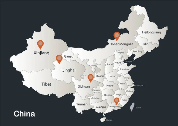 Mappa Della Cina Infografica Disegno Piatto Colori Bianco Neve Con — Vettoriale Stock