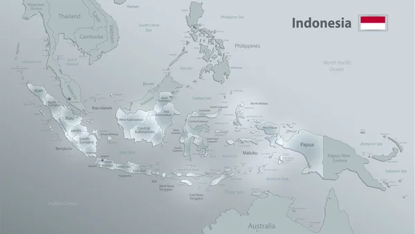 Indonesia Mapa Bandera División Administrativa Separa Regiones Nombres Diseño Tarjeta — Vector de stock