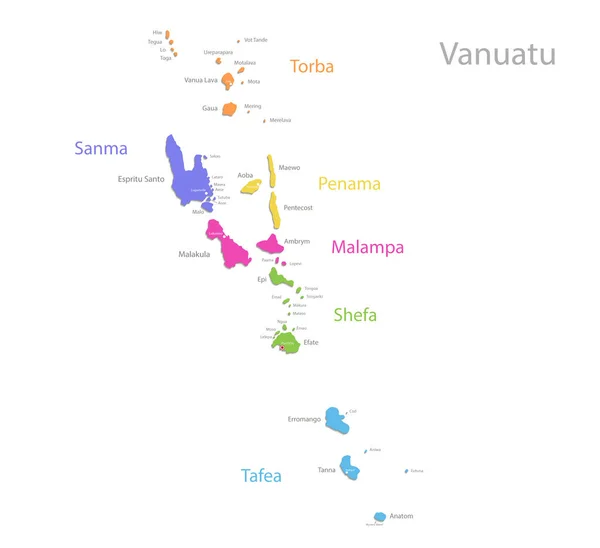 Mapa Vanuatu Podział Administracyjny Oddzielne Regiony Nazwami Mapa Kolorów Odizolowana — Wektor stockowy