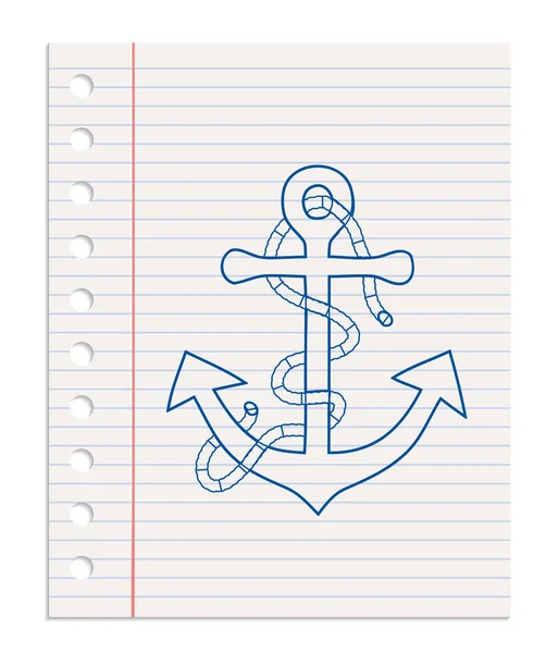 Anchor Symbol Icon Realistic Sheet Lined Paper Notebook Paper Ripped — ストック写真