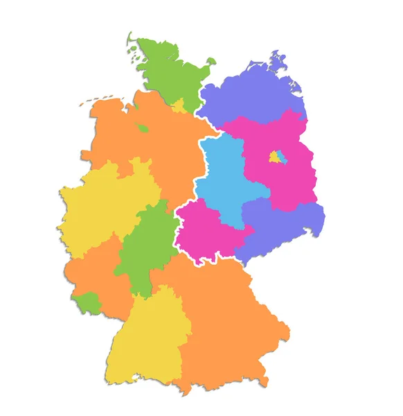 Mapa Niemiec Podzielona Mapę Zachodnią Wschodnią Podział Administracyjny Mapa Kolorów — Zdjęcie stockowe