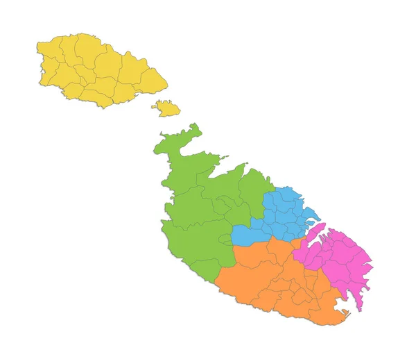 Malta Mapa Regiões Atuais Política Malta Isolado Sobre Fundo Branco — Fotografia de Stock