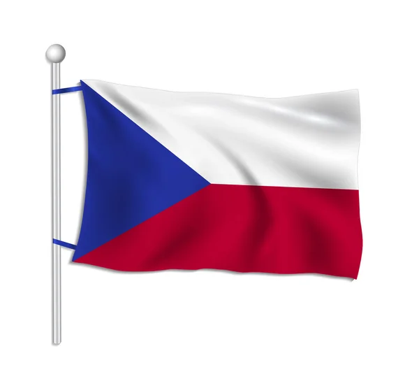 Czech Flag Waves Flagpole White Background — Stock Vector