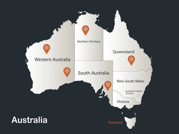 オーストラリア地図 インフォグラフィックフラットデザイン雪の白 個々の地域のベクトルの名前と — ストックベクタ