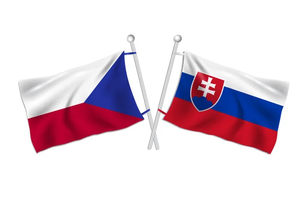 Czechia Slovakia Flag Waves Flagpole Czechoslovakia Flags White Background Vector — Stock Vector