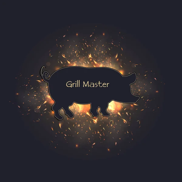 Pig Fire Grill Pork Blackboard Barbecue Menu Vector — Stock Vector