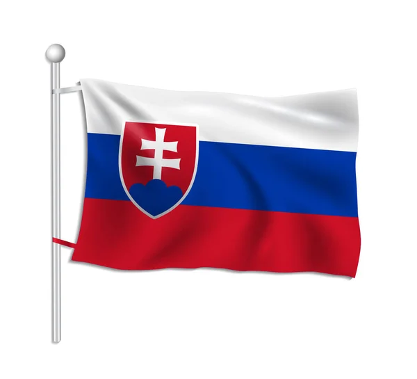 Slovakia Flag Waves Flagpole White Background Vector — Stock Vector