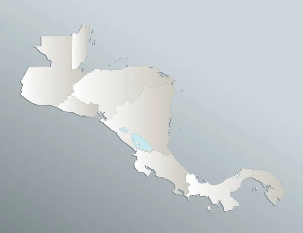 中美洲地图 分隔国家 蓝色白卡纸3D — 图库照片