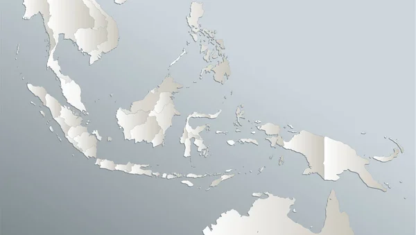 印度尼西亚地图 行政区划 区域划分 蓝色白卡纸3D — 图库照片