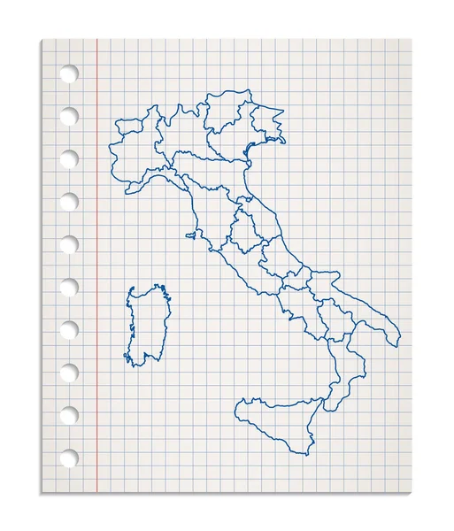 Italia Mapa Una Hoja Cuadrada Realista Papel Arrancado Bloque Blanco — Foto de Stock