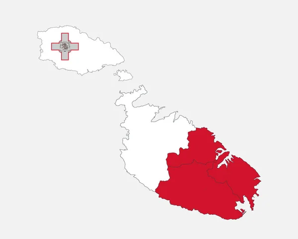 马耳他国旗颜色与当前区域的地图 — 图库照片