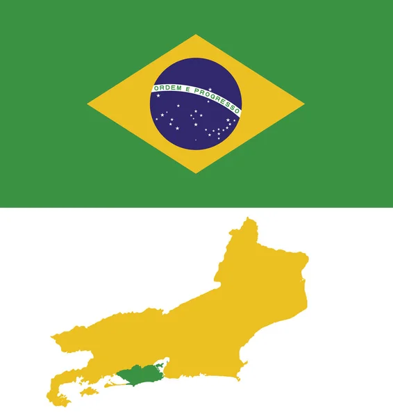 Rio Janeiro Mapa Estado Cidade Com Bandeira Brasil Branco — Fotografia de Stock