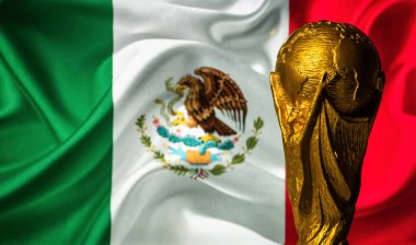 6 Ekim 2021, Mexico City, Meksika. FIFA Dünya Kupası Meksika bayrağının arka planında.