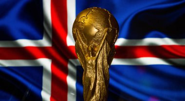 6 Ekim 2021, Reykjavik, İzlanda. FIFA Dünya Kupası İzlanda bayrağının arka planında.