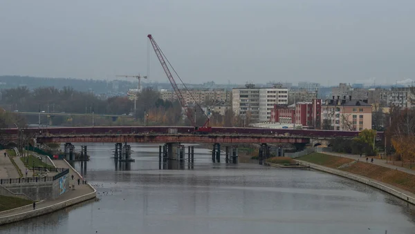 Novembre 2021 Oryol Russie Reconstruction Pont Rouge Sur Rivière Oka — Photo