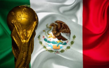 6 Ekim 2021, Mexico City, Meksika. FIFA Dünya Kupası Meksika bayrağının arka planında.