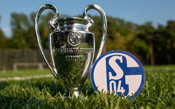 August 2021 Gelsenkirchen Germany Schalke Football Club Emblem Uefa Champions — Stock Photo, Image