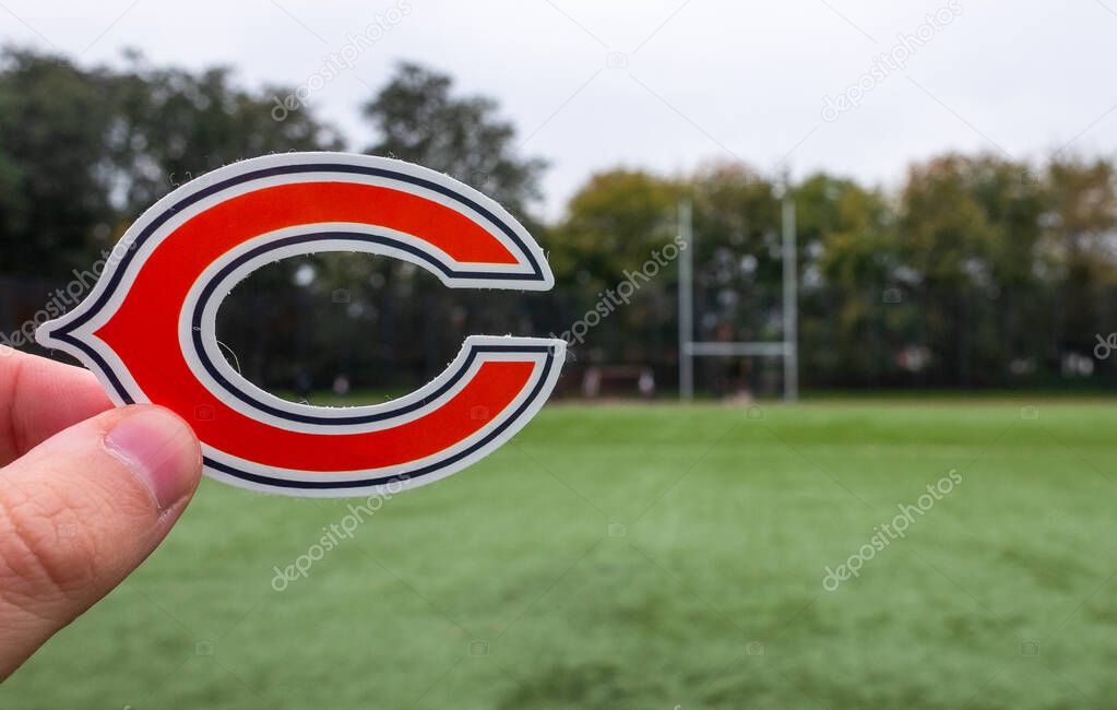September 16, 2021, Chicago, Illinois. Emblem of a professional American football team Chicago Bears based in Chicago at the sports stadium.