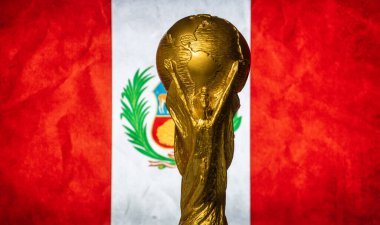 6 Ekim 2021 Lima, Peru. FIFA Dünya Kupası 'na karşı Peru bayrağı.