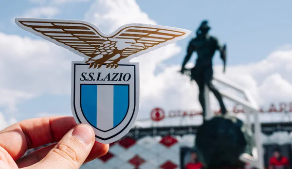 Junio 2021 Roma Italia Club Fútbol Emblema Lazio Contra Telón — Foto de Stock