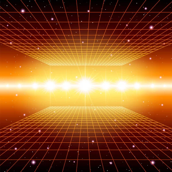 Fond Néon Rétro Avec Grille Laser Style Années Étoiles Jeux — Image vectorielle