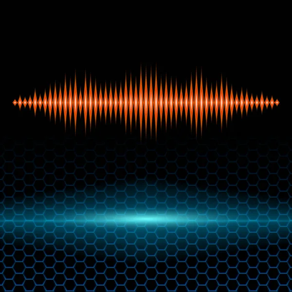 Orange Glänzend Sound Wellenform Mit Scharfen Spitzen Auf Hex Raster — Stockvektor