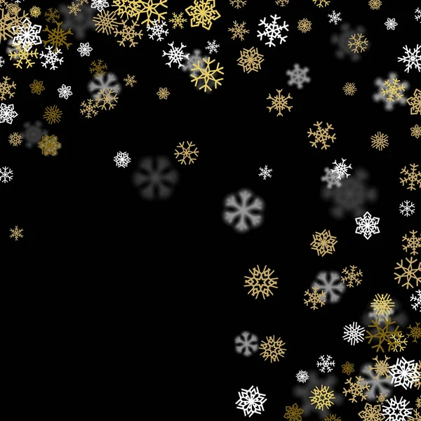 Fondo Nevadas Con Copos Nieve Dorados Borrosos Perspectiva — Vector de stock