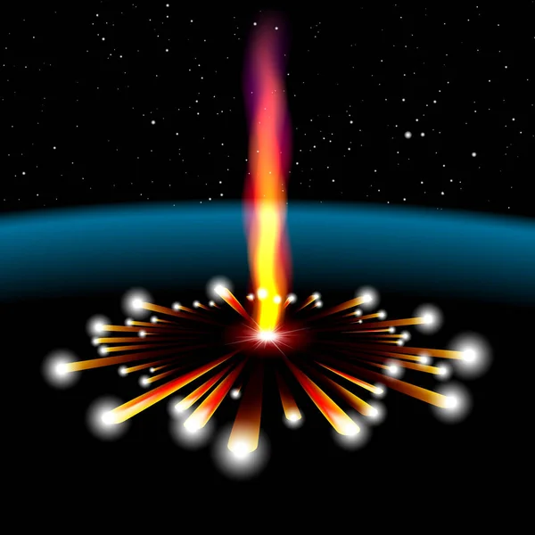 Космическая Карта Вертикальным Падением Метеорита Взрывом — стоковый вектор