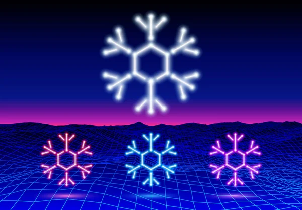 Weihnachten Neon Schneeflocke Ikone Oder Element Für 80Er Party Oder — Stockvektor