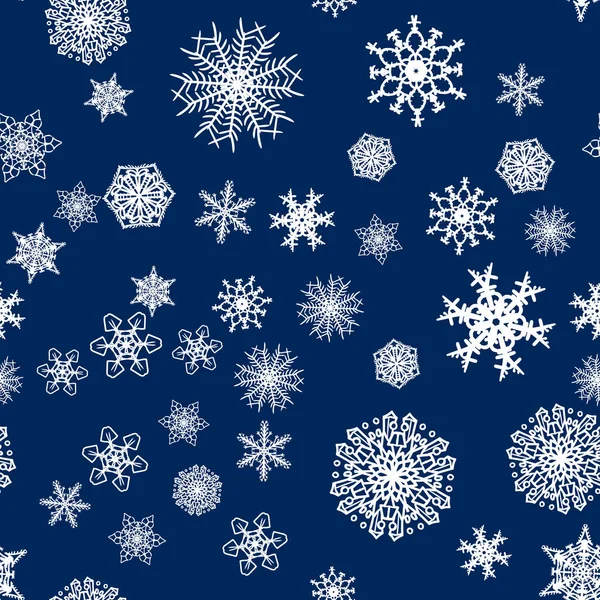 圣诞雪无缝图案 美丽的雪花飘落 散落在重复的冬季雪的装饰品上 — 图库矢量图片