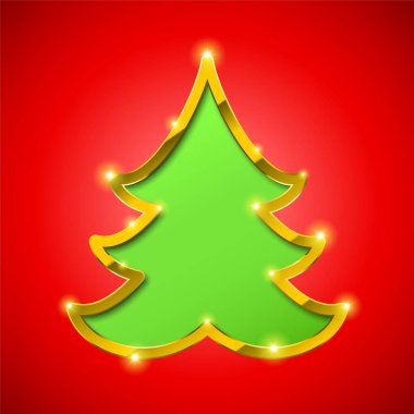 Altın kenarlı ve parıltılı Noel ağacı kartı