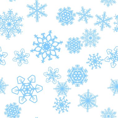 Güzel kar tanelerinin düştüğü ve tekrar eden kış kar süslerinin üzerine saçıldığı kusursuz Noel kar deseni.