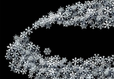 Noel kar taneleri, kış tatilleri için gümüş folyolu kar ile dağılmış kartlar.