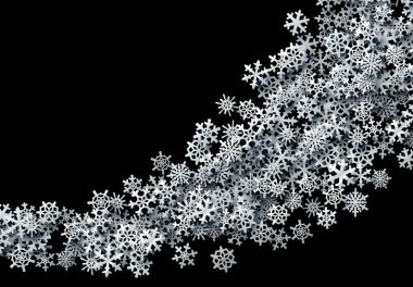 Noel kar taneleri, kış tatilleri için gümüş folyolu kar ile dağılmış kartlar.