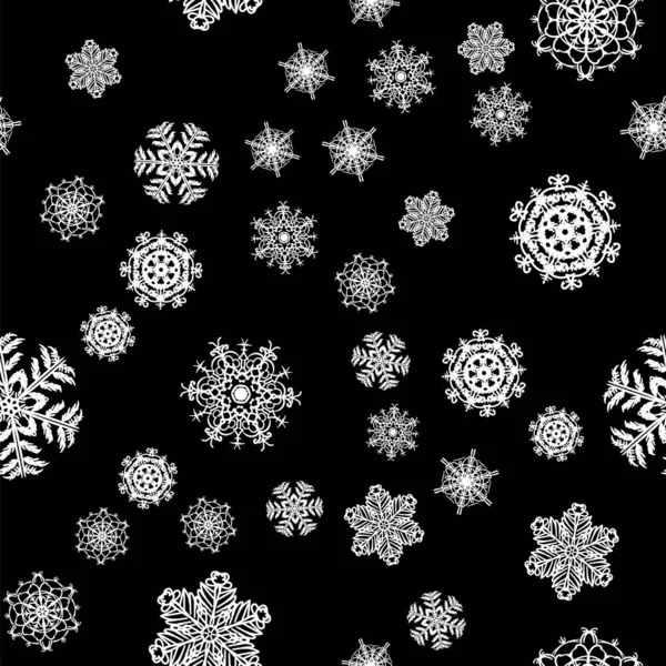 Weihnachten Schnee Nahtlose Muster Mit Schönen Schneeflocken Fallen Und Verstreut — Stockvektor