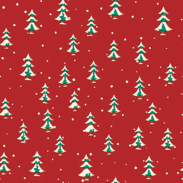 Modèle Noël Sans Couture Avec Sapins Enneigés Couleur Plate — Image vectorielle