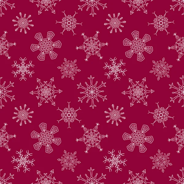 Padrão Vermelho Natal Sem Costura Com Flocos Neve Sorteados Aleatórios — Vetor de Stock