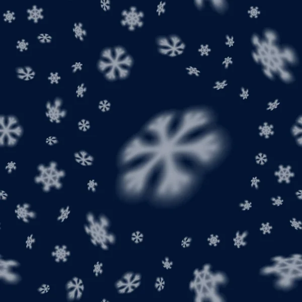 Christmas Seamless Snowflakes Pattern Blurred Far Falling Snow Stars Christmas — Stock Vector