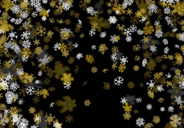 Sněžení Pozadí Zlatými Sněhové Vločky Rozmazané Perspektivě — Stockový vektor