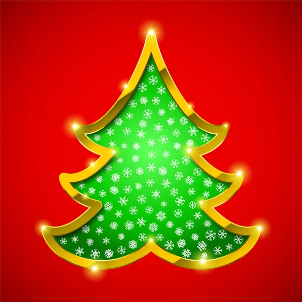 Weihnachtsbaumkarte Mit Goldenem Rand Und Schneeflocken — Stockvektor