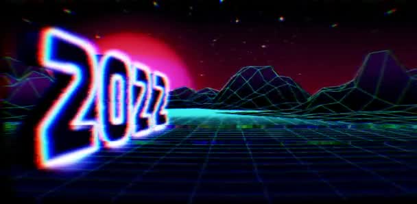 2022 Segno Neon Celebrazione Capodanno Con 80S Stile Arcade Paesaggio — Video Stock