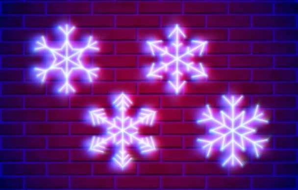 Noel Arkaplanı Için Mor Mavi Duvarda Yuvarlanan Parlayan Neon Kar — Stok video