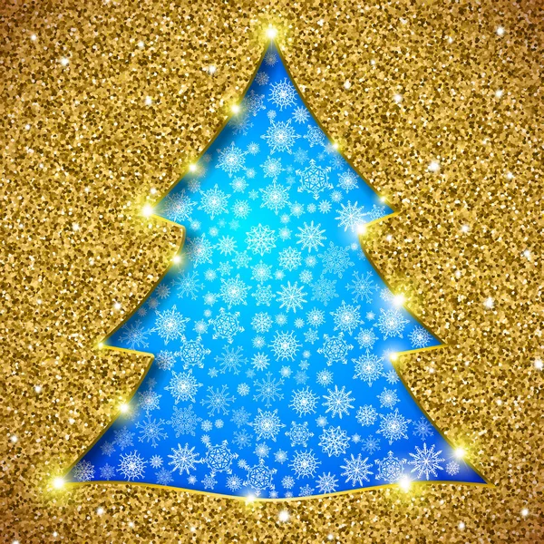 Christmas Tree Card Glitter Showflakes — Stock Vector