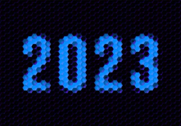 Tanda Tahun 2023 Dengan Jaringan Heksa Piksel Nomor Atau Digit - Stok Vektor