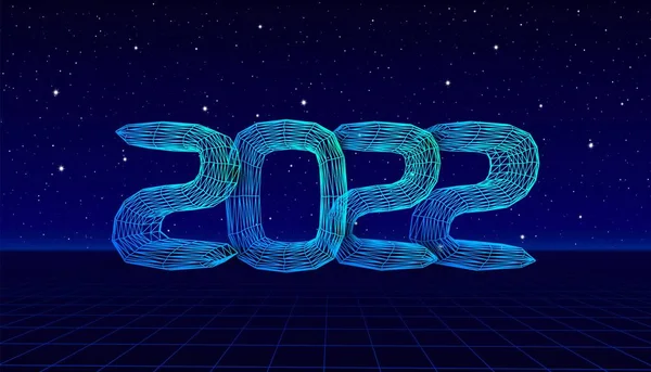 2022 Biglietto Capodanno Celebrazione Invernale Con Cifre Pixel Grid Stile — Vettoriale Stock