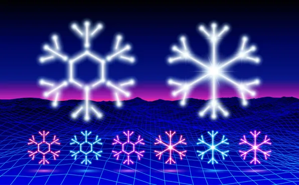 Weihnachten Neon Schneeflocke Ikone Oder Element Für 80Er Party Oder — Stockvektor